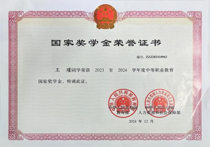 荣誉证书 国家奖学金